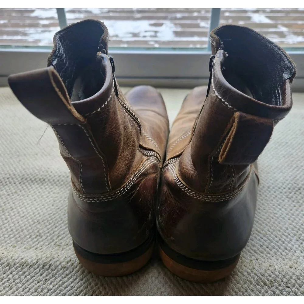 Bed Stu Mens Boots Size US 11 Leather Brown 6186 Zip Up UK 10 Stitch Distressed